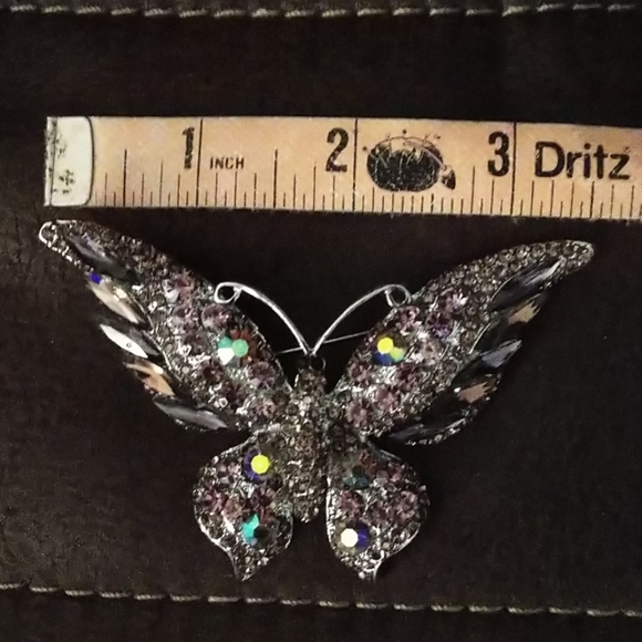 Larger Butterfly Iridescent Rhinestone Brooch Pin Bling - Picture 11 of 12